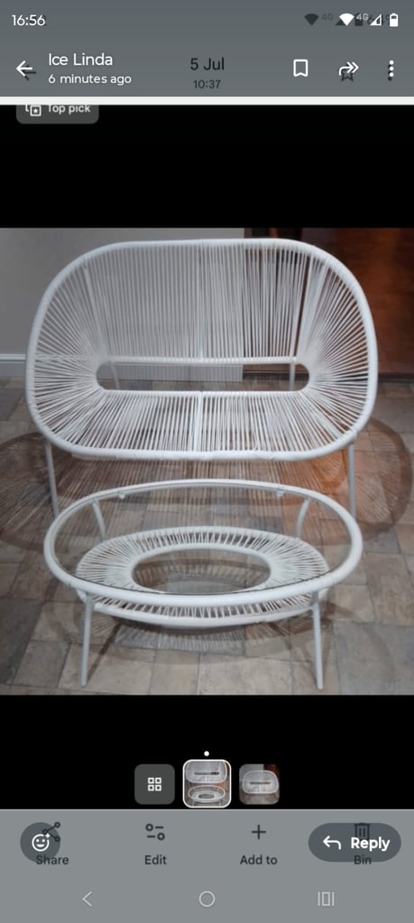 Wicker 2 seater sofa and matching glass coffee table 