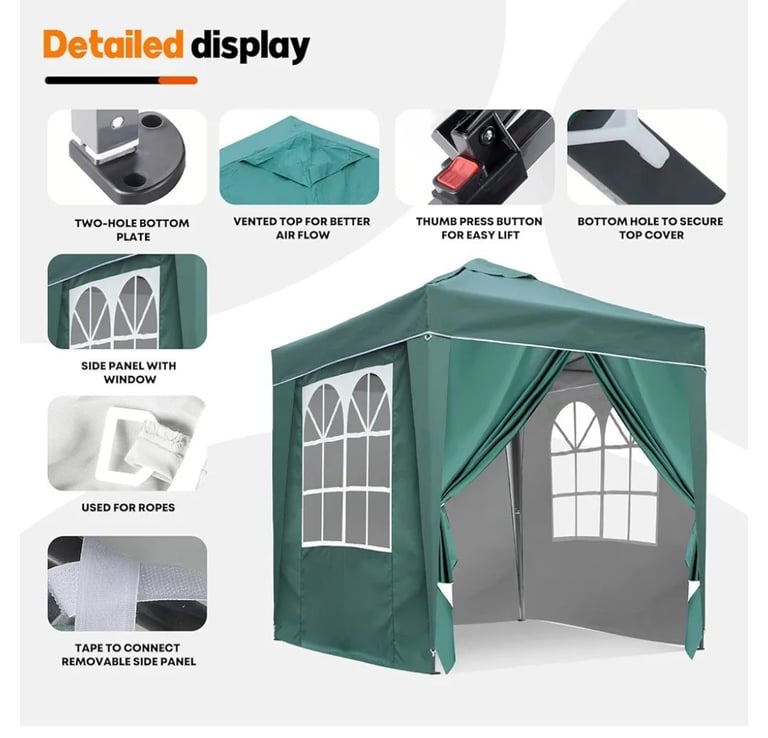 2x2 meter Gazebo in Green with sidewalls