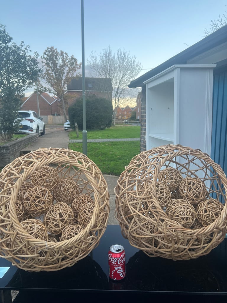 Pair of Large (50cm) Unique Rattan Balls & 18 smaller balls (9cm)