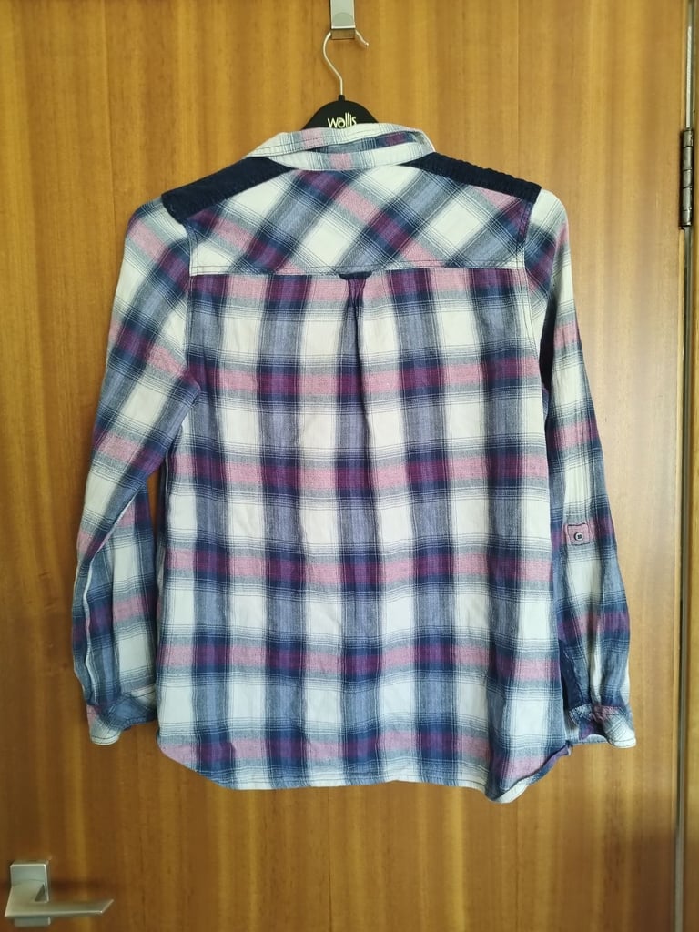 Cream, blue, purple checked shirt 14