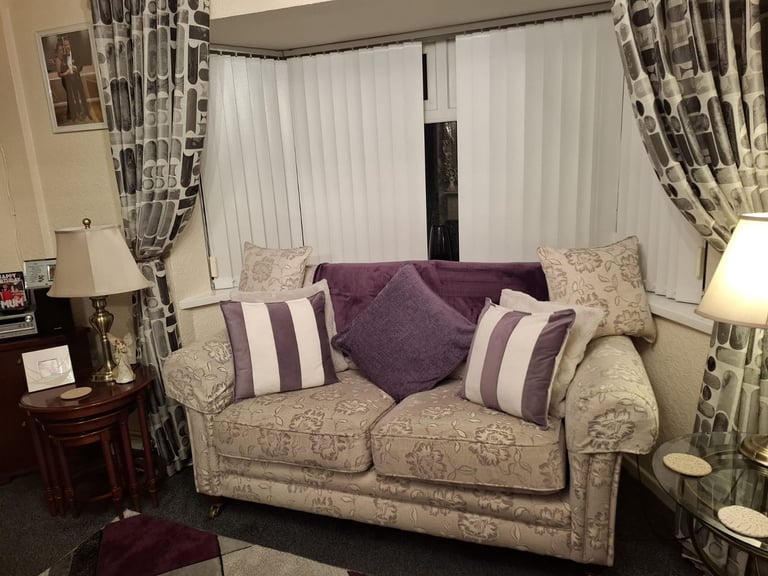 A poppy piece suite. Hand made tapestry sofa