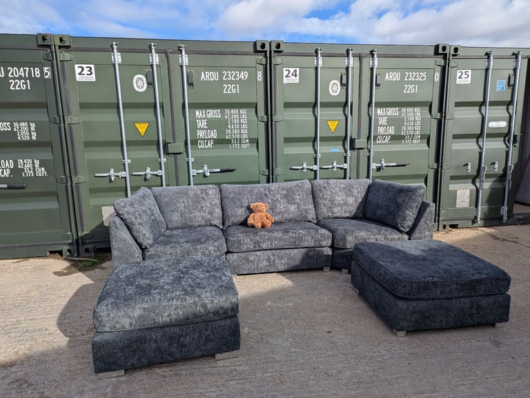 London U shape corner charcoal grey luxury chenille