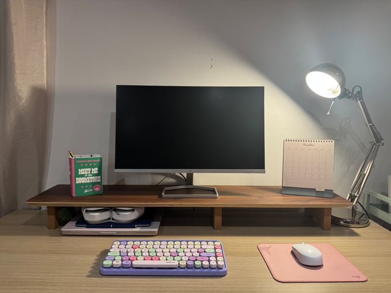 image for Aothia Dual Monitor Stand Riser, Wooden Desktop Organizer Stand