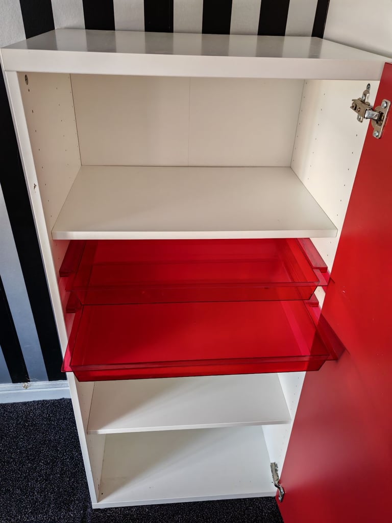 IKEA Besta unit With Red Gloss Door, 3 Shelves & 2 drawers FREE DELIVERY 069