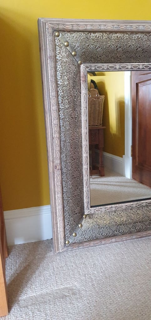 REDUCED £85.00 Large wood boxed medieval/arts and crafts style mirror