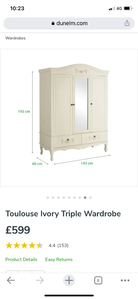 Dunelm Toulouse Wardrobe - NO DRAWERS PART