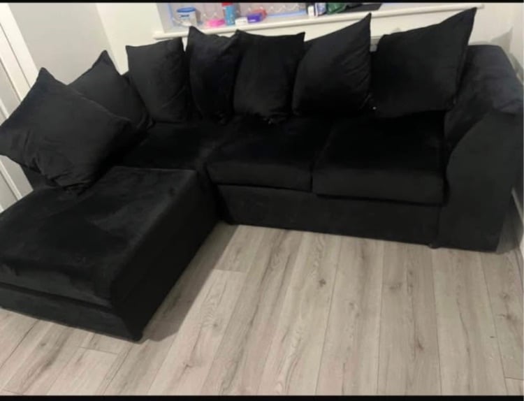 L Shape Black Velvet Sofa