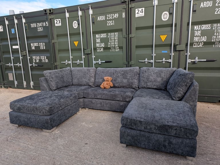 London U shape corner charcoal grey luxury chenille