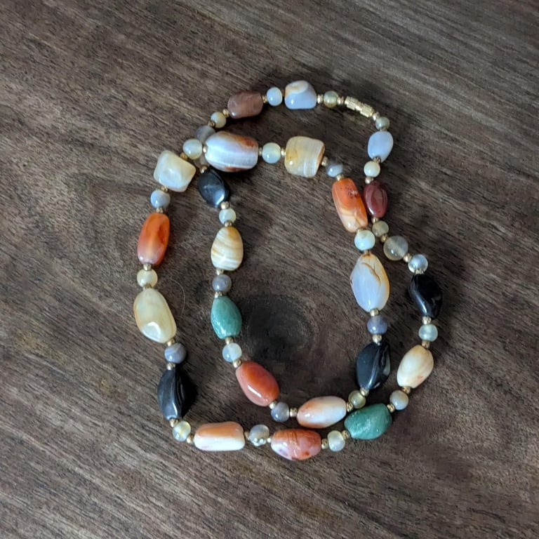 Multicolored beaded necklace with gold accents jewelry #beadednecklace  