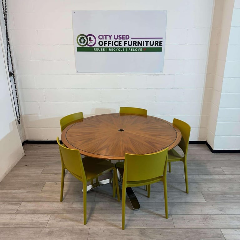 image for 4-6 Person Circular Conference Table, Walnut Top, Chrome Base