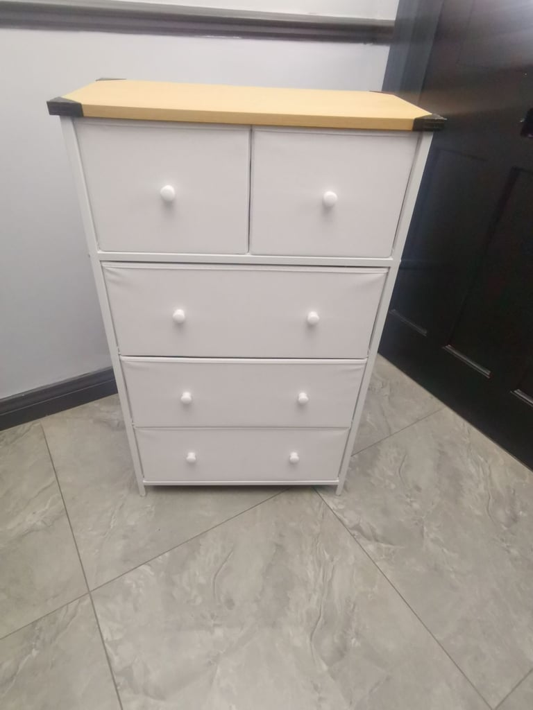 White chest of drawers fabric drawers 