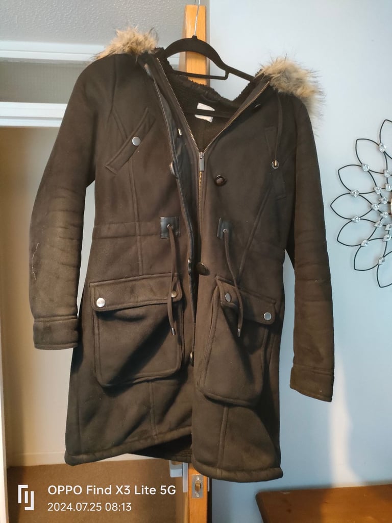 image for Ladies black parka style coat size 12