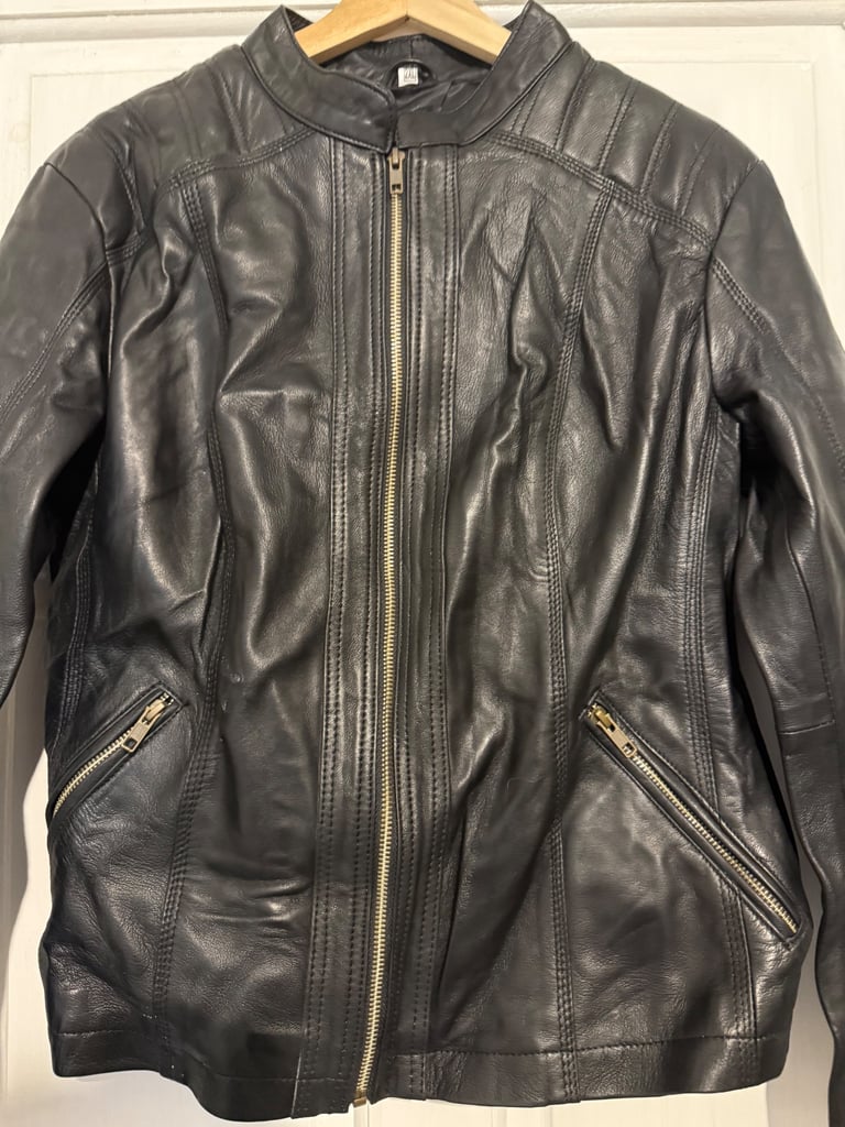 Custom designed black leather jacket, Medium 
