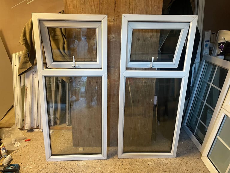 H 142.5 x W 62 cm - MATCHING PAIR UPVC DOUBLE GLAZED WINDOWS - £60 EACH (REF: SJ461 PAIR)