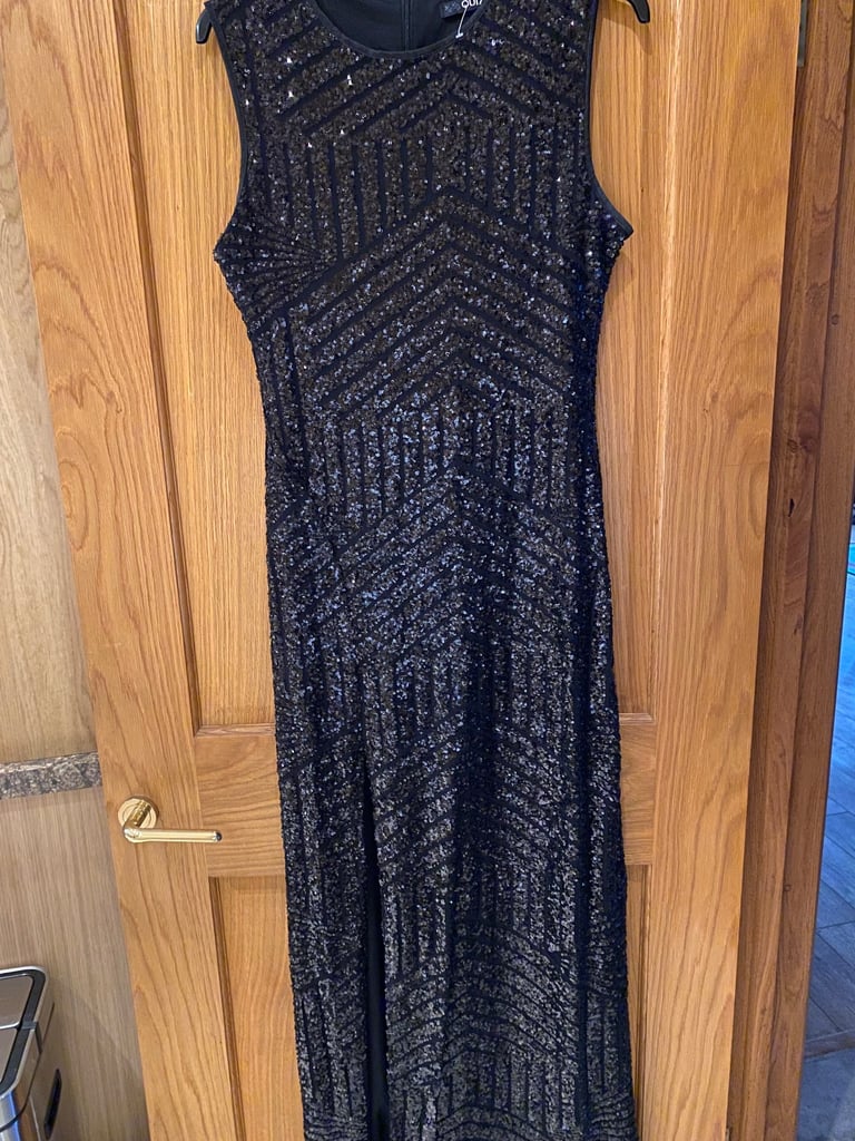 Quiz Beautiful Black Maxi Size GB size 18 Sequins Party/Cruise Evening Dress Like New
