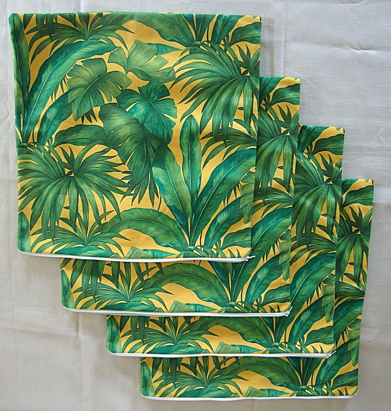 image for 4 cushion covers 40cm x 40cm, (16 x 16 inches), Tropical foliage green & yellow, new