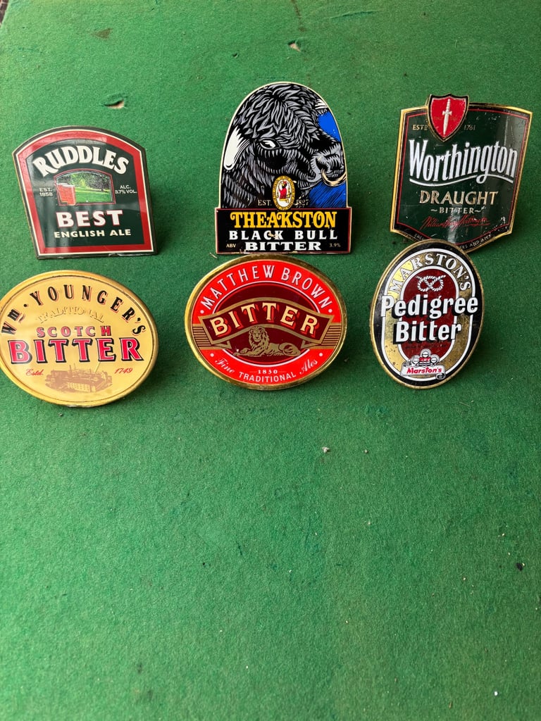 6 brass beer pump badges £40 the lot 