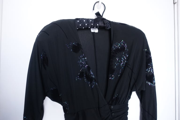 Vintage Black Sparkly Party Dress Size 8-10 Lorraine Chase Collection 