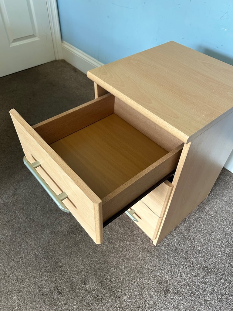 1 Beech Bedside with 3 Drawers straight handles  H24.5in/62cm W15in/38cm D16in/40cm  C628