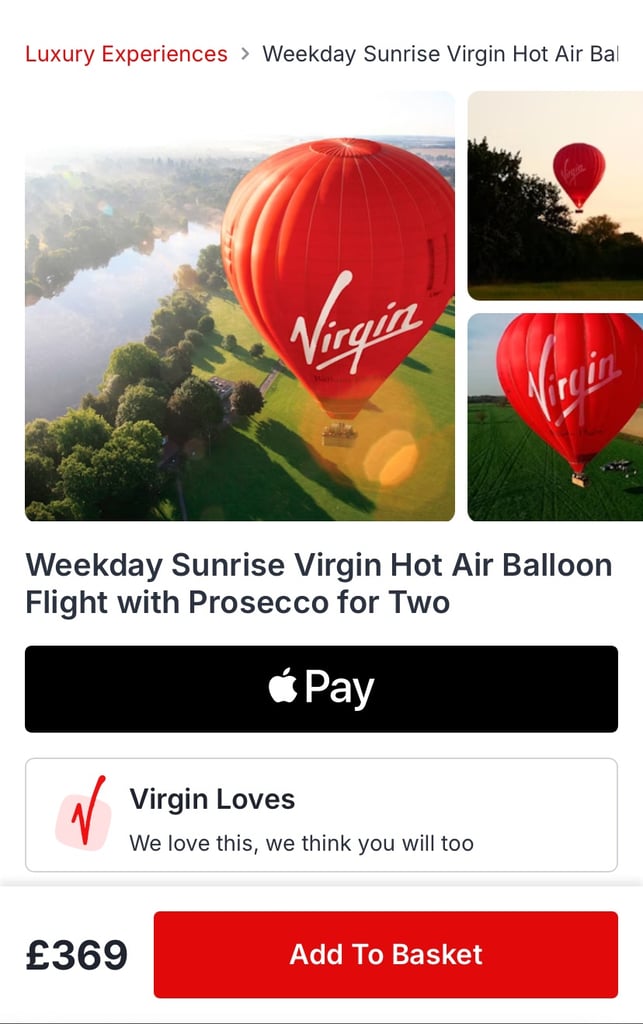 Virgin hot air balloon ride for 2
