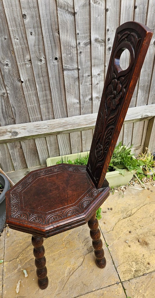 image for Antique Carved Oak Spinning Chair Circa 1910