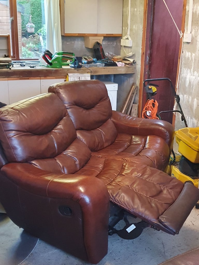 Reclining leather sofa and chair for sale