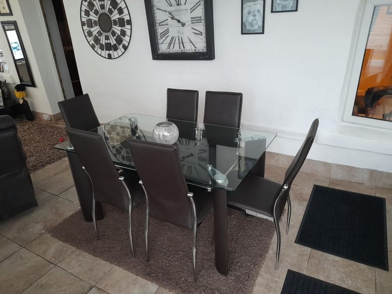 image for Beautiful Barker and Stonehouse dining table with 6 chairs Brown with undershelf very stylish design