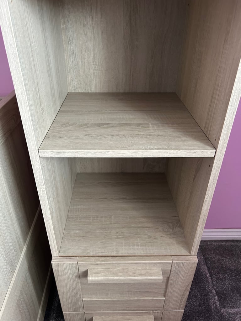 Nursery furniture cot bed wardrobe drawers with changing table and book shelf 