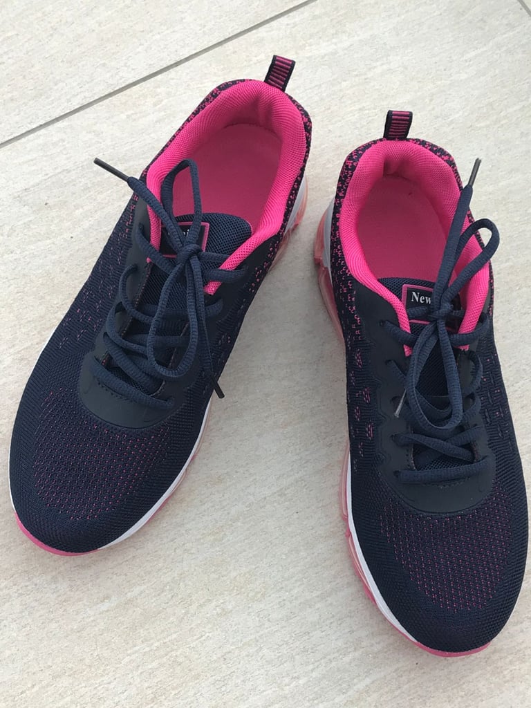 image for LADIES NAVY AND PINK LACE UP TRAINERS - SIZE 8 - WORN ONCE