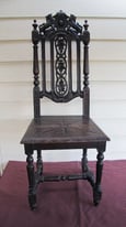 Antique 19th Century Carved Oak High Back Chair