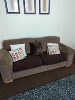 Sofa and two chairs. Brown.