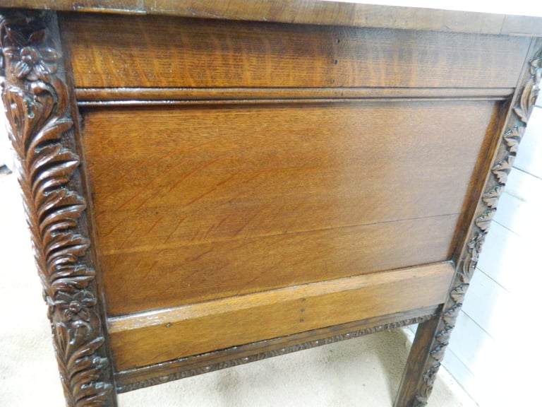 Solid Oak Heavily Carved Pedestal desk