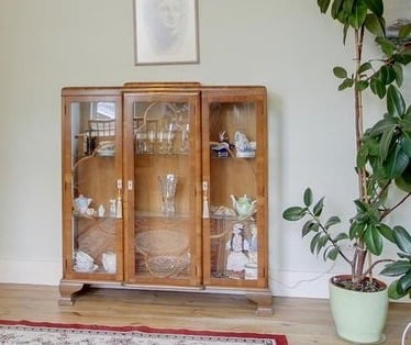 image for Art Deco / Vintage wooden / glass display cabinet with a light