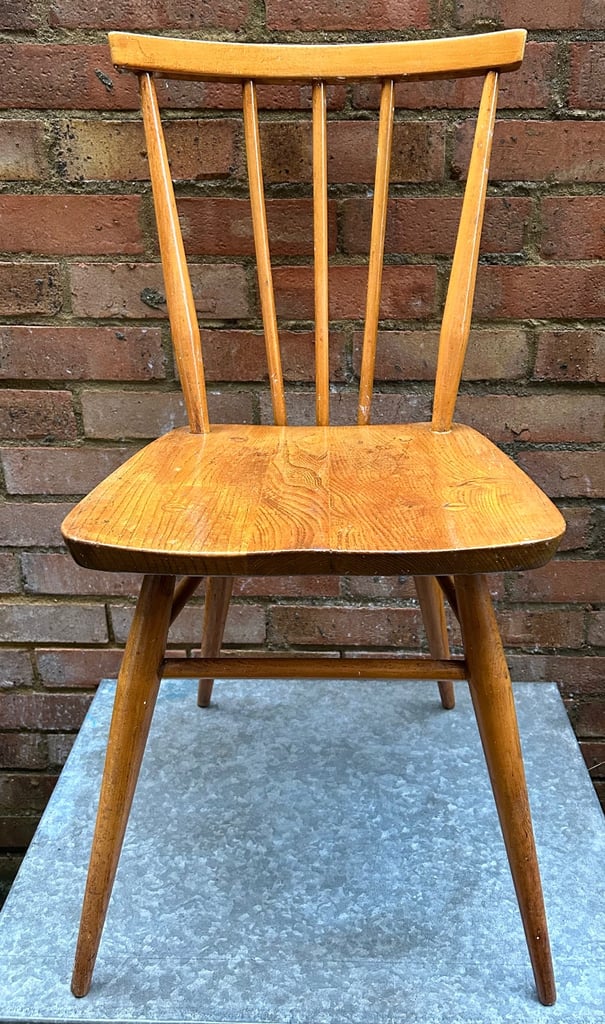 Vintage Ercol Stick back Chair Blonde Elm 1960 Reg design No. 884923.