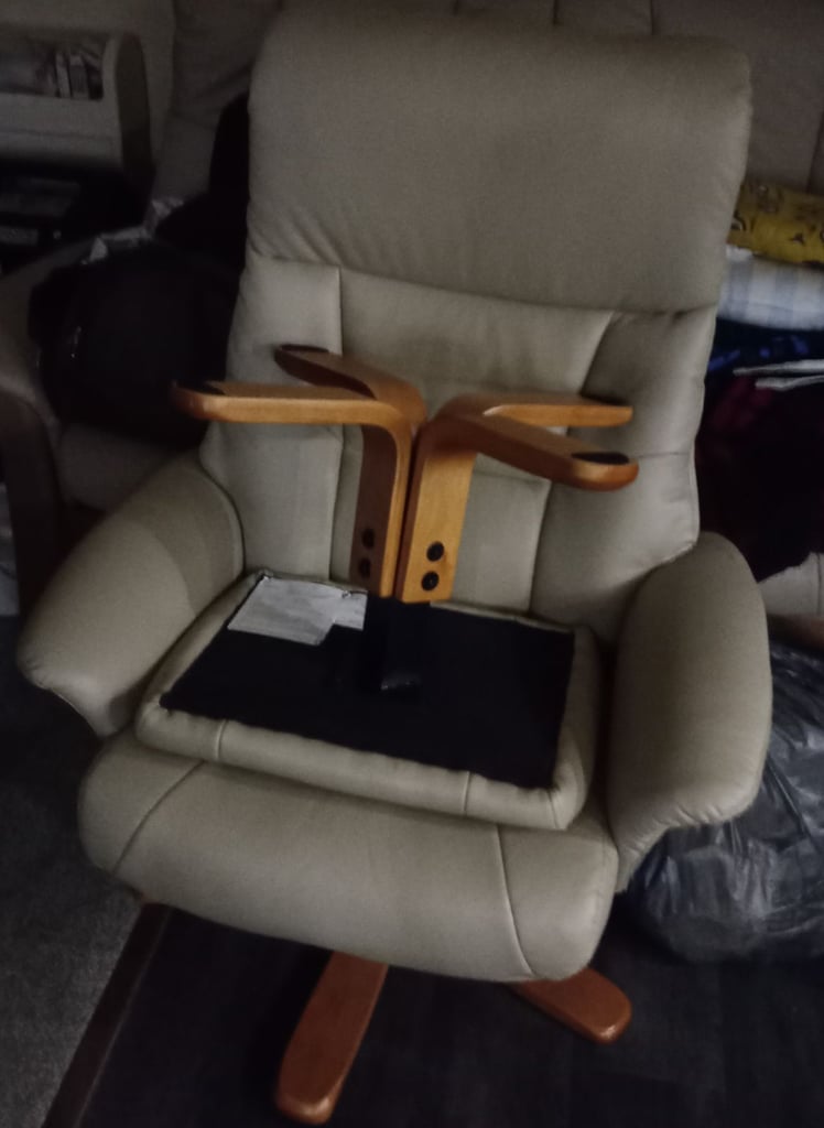 image for Leather recliner chair and footstool 