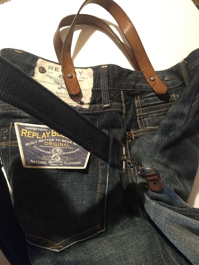 Vintage Replay denim Tote or shoulder bag. One off Unique jeans bag. Recycled denim 