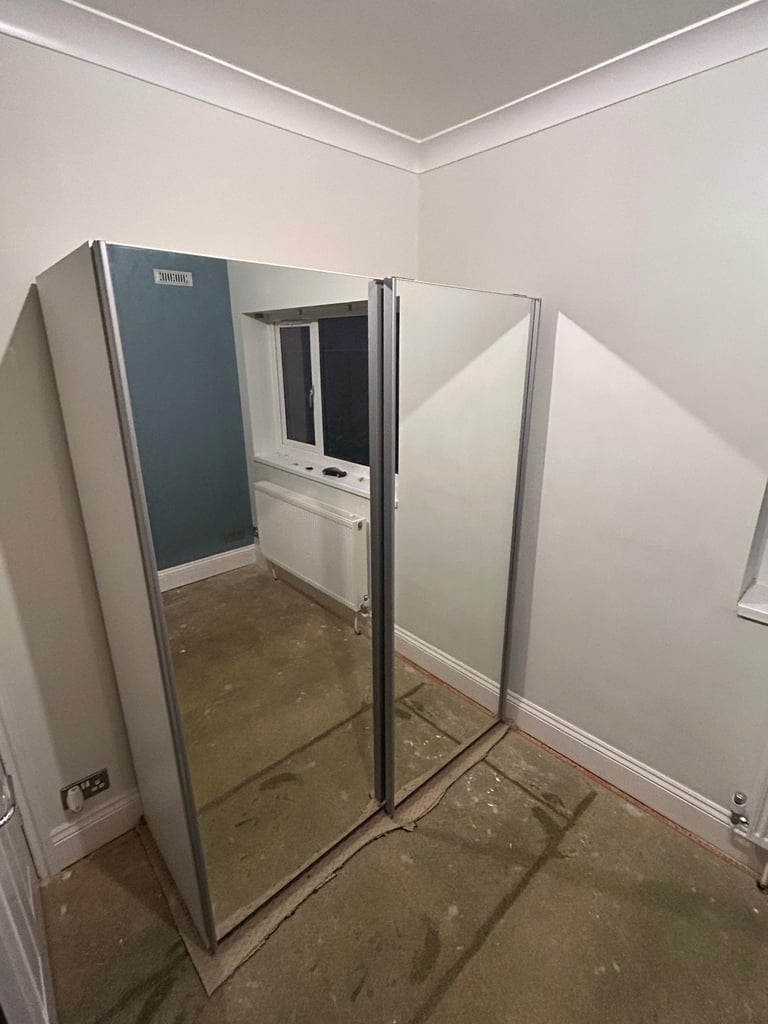 Mirrored double free standing wardrobe