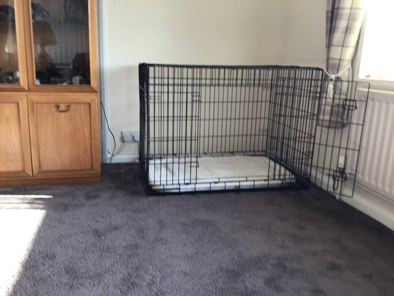 XL Dog Crate Cage 2 Door Crate Dog Cage with Removable Metal Tray & Sherpa Cushion