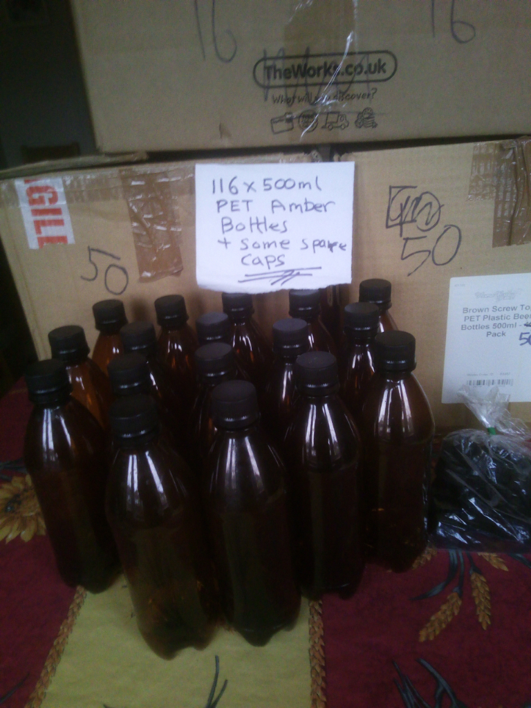 image for 116 x 500ml Brown/Amber Screw Cap PET Plastic Bottles  & some spare caps £55 ( ovno ) - bargain
