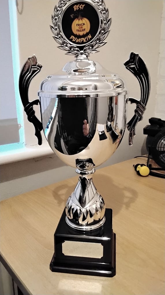 image for Halloween trophy - Best Pumpkin carver of the year engraving on plate. New - professional finish.