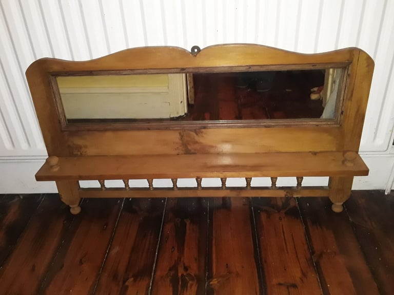 Vintage mirror with shelf, overmantle.