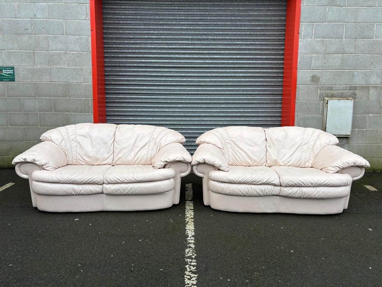 Cream Leather 2 and 2 Seater Sofas 