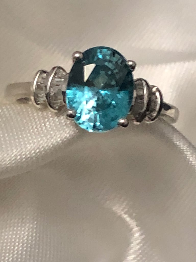 9X7 Blue Zircon Diamond Ring Size N Q V Sterling Silver 925 Platinum Overlay NEW 