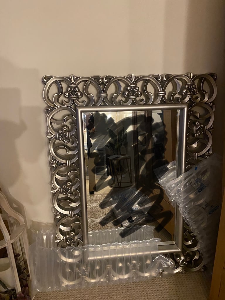 image for Exlarge brushed silver/champagne ornate mirror