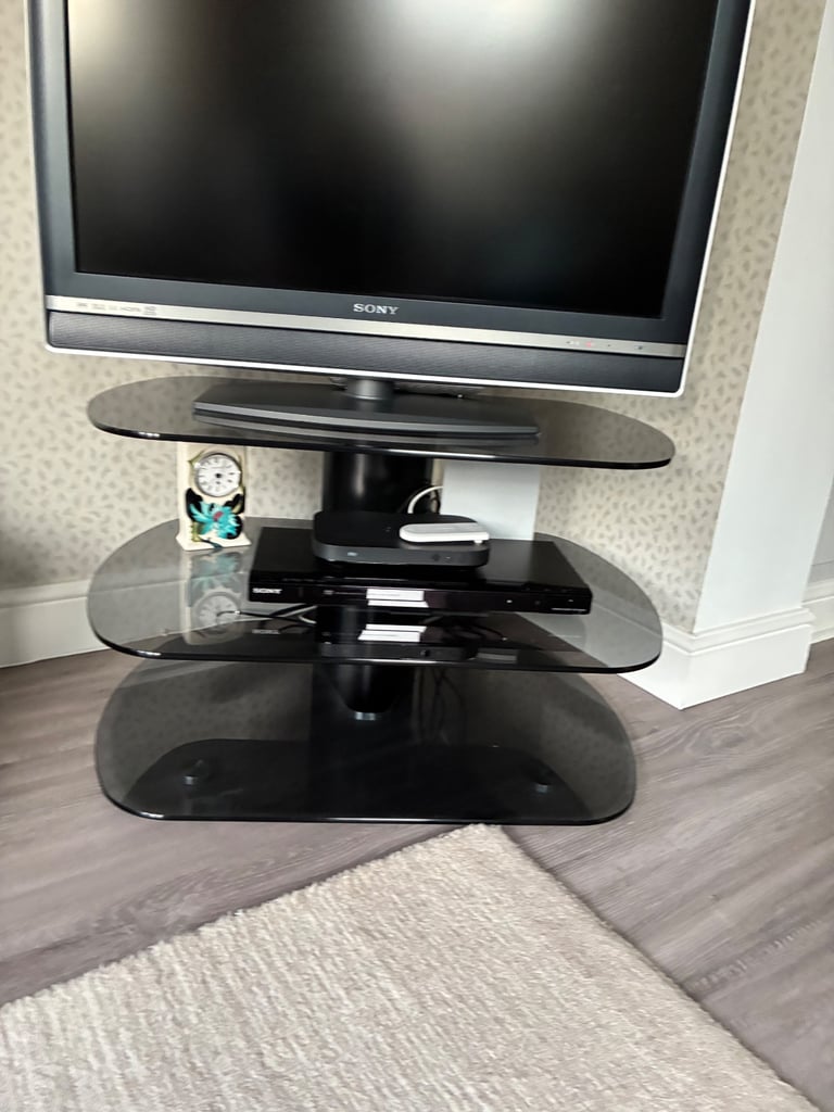 image for Smokey Grey three tier glass TV stand 