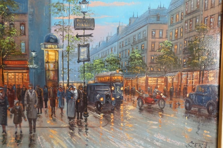 Large Original oil painting by Listed Artist Karoly Szert "Le Side Car"