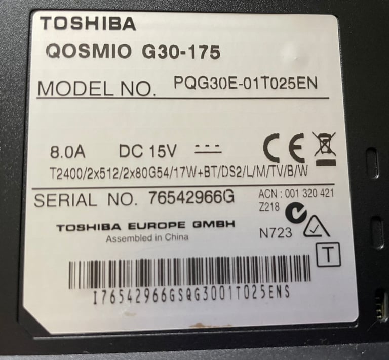  Laptop Vintage Toshiba Qosmio 