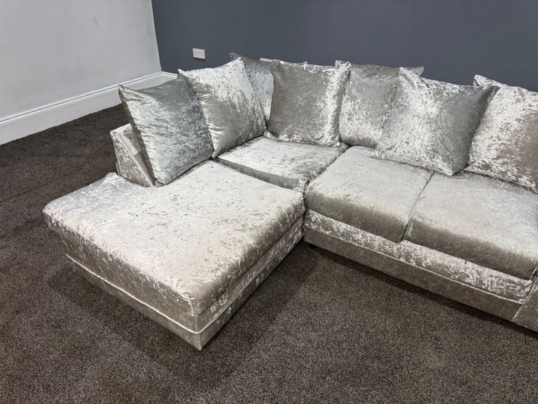 Wayfair Crushed Velvet Corner Sofa with Scatter Back Cushions 