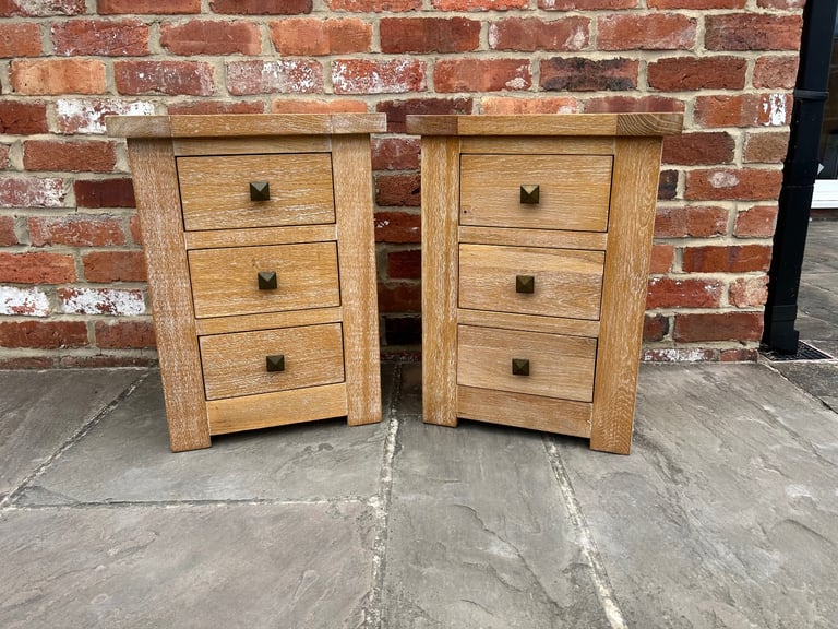 image for Pair of Solid Limed Oak Bedside Tables - Excellent Condition 