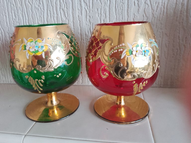 Czech bohemian large balloon brandy glasses